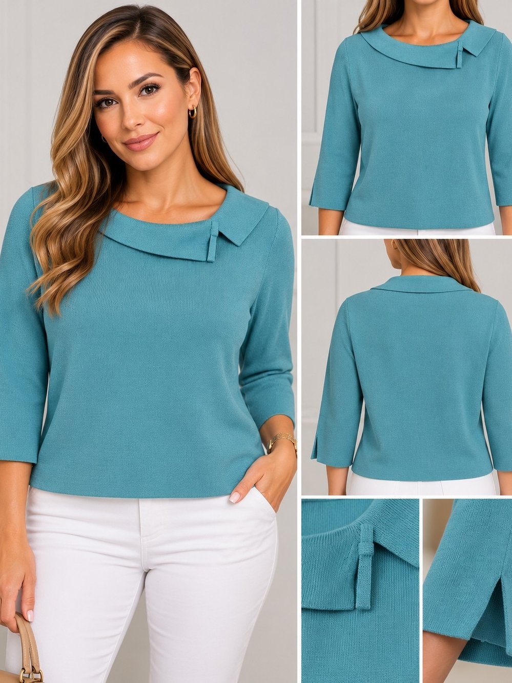 Requirements Teal Boatneck 3/4 Sleeve Top